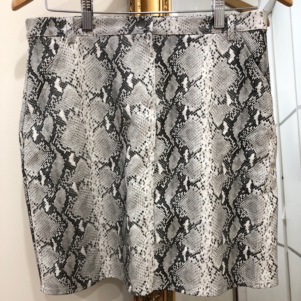 High-waisted faux snakeskin mini skirt